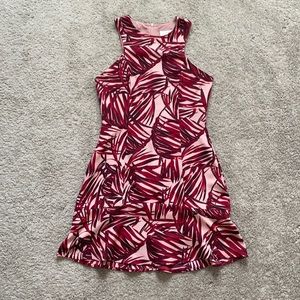 Red Palm leaf Sleeveless Dress